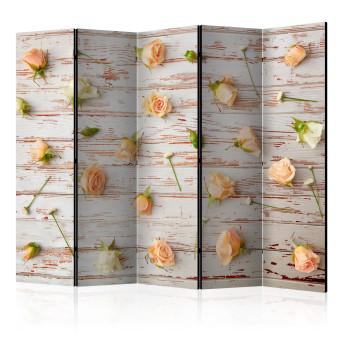 Biombo Madera y rosas II (5 partes) - flores en tablas