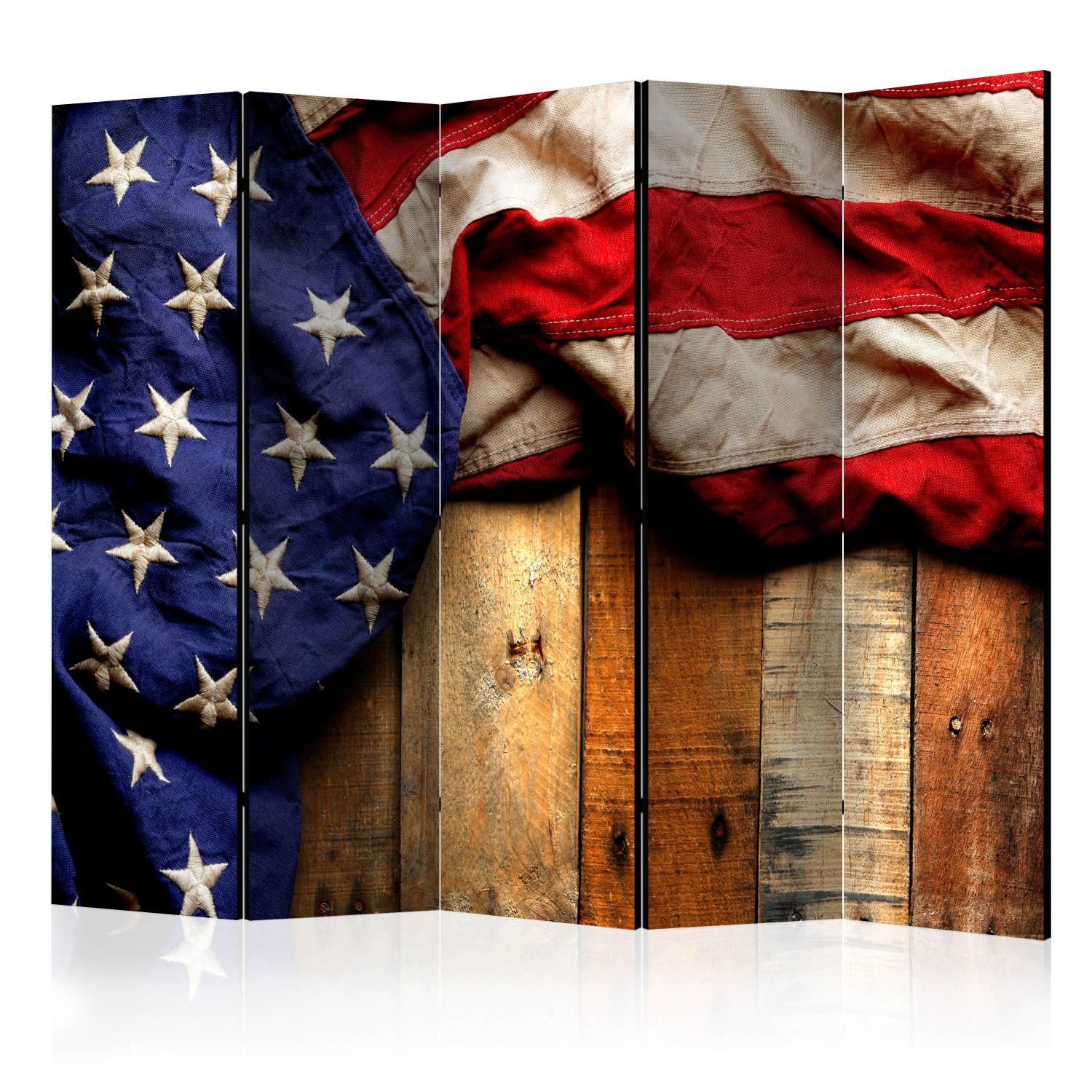 Biombo barato American Style II (5 partes) - bandera en madera