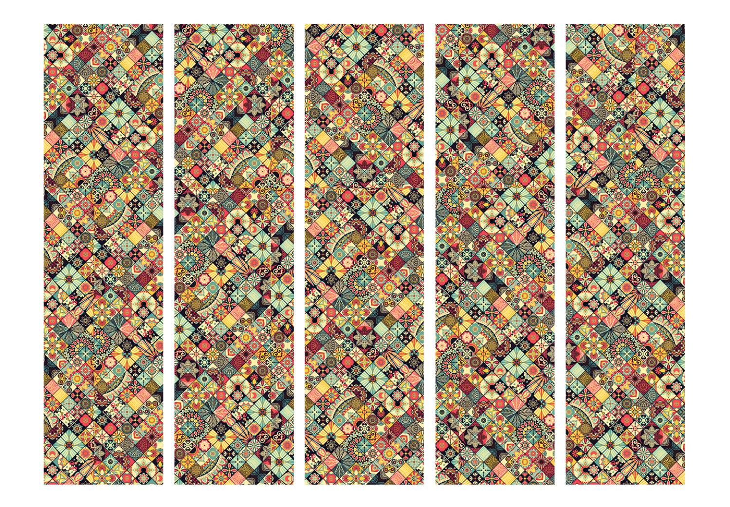 Biombo original Mosaico arcoíris II (5 partes) - colorido étnico