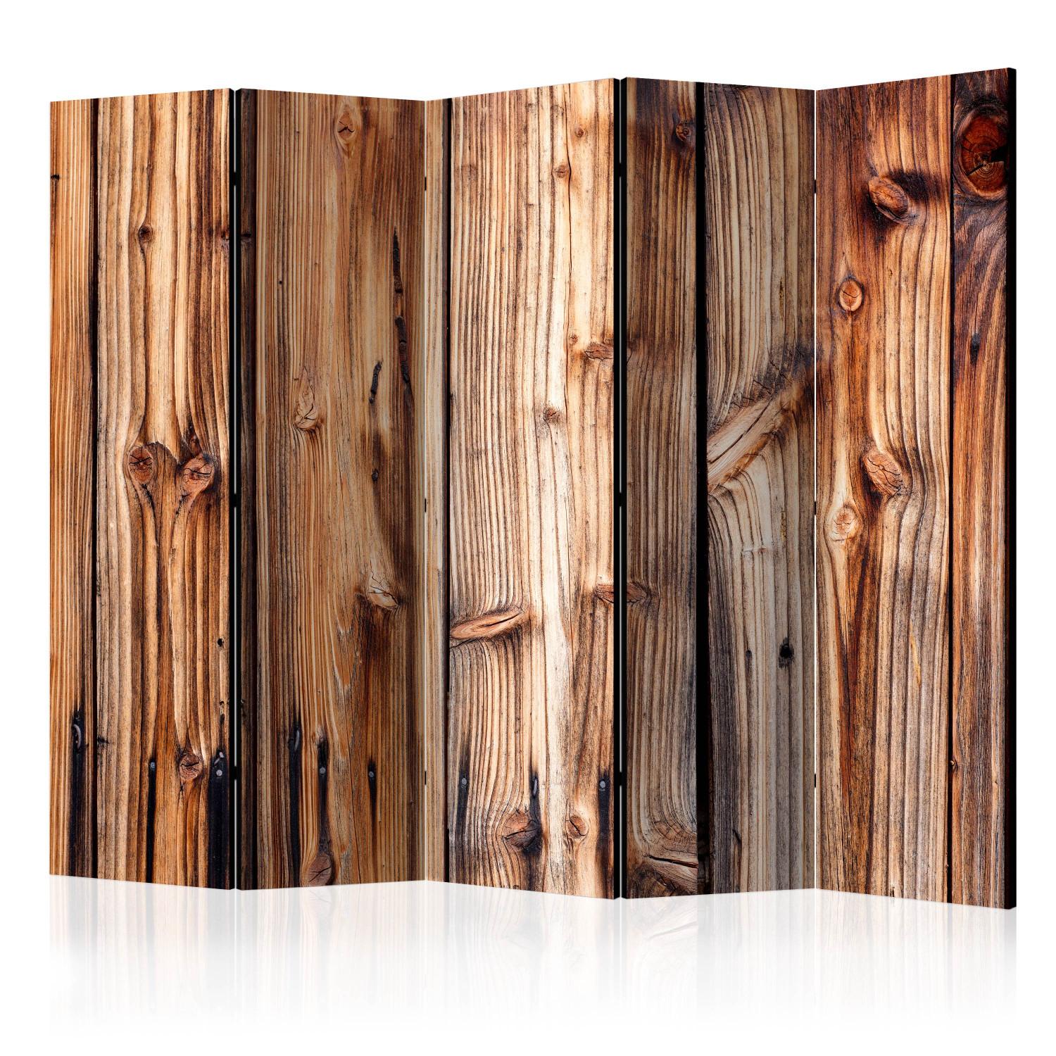 Biombo barato Sala de madera II (5 partes) - sencilla tablas marrones
