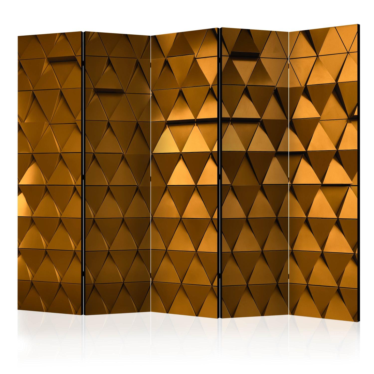Biombo decorativo Golden Armor II (5 partes): fondo geométrico triangular brillante
