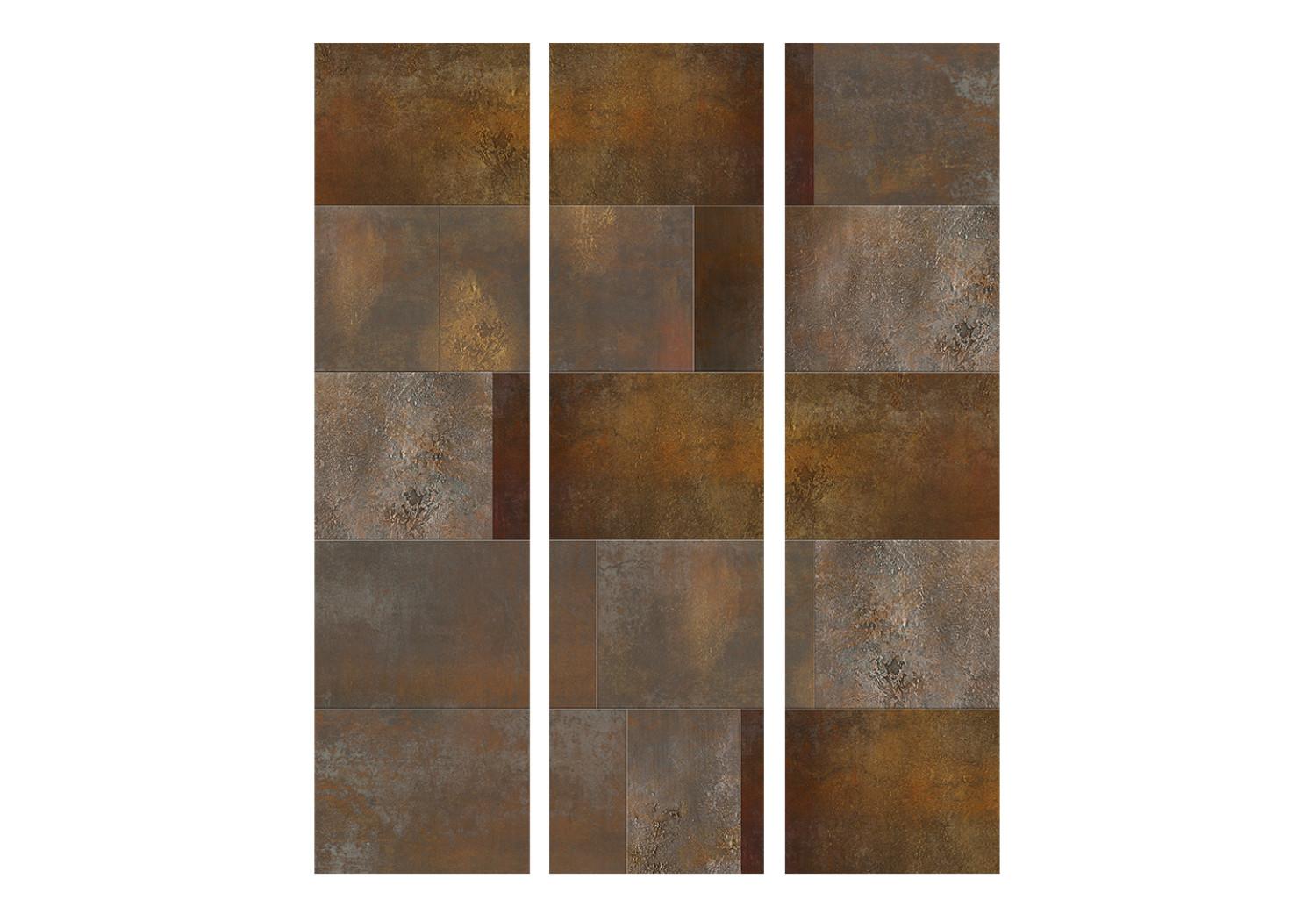 Biombo Cascada Dorada - textura de metal oxidado con azulejos cuadrados