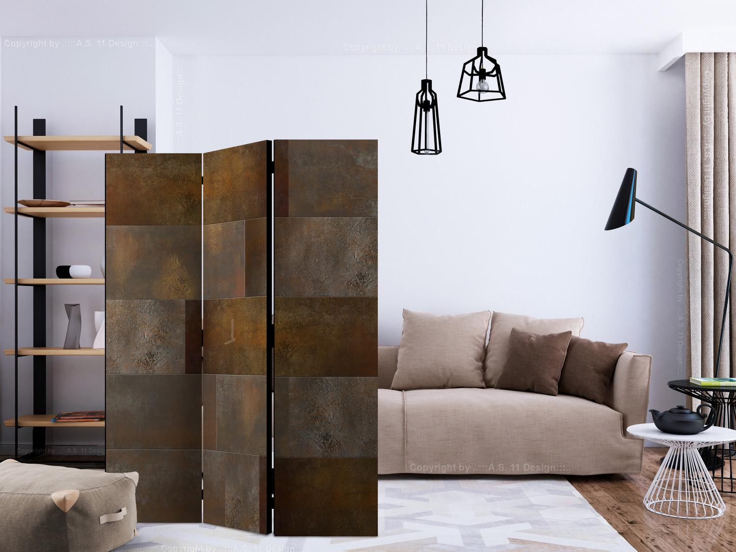 Biombo Cascada Dorada - textura de metal oxidado con azulejos cuadrados