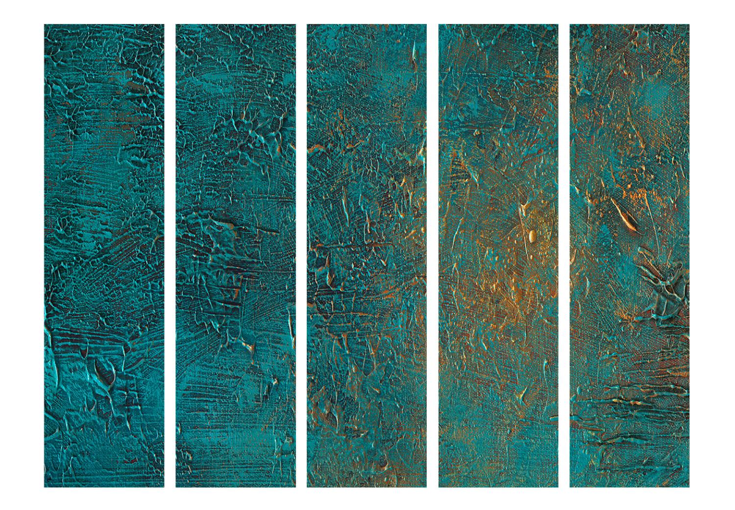 Biombo Mirror Blue II: textura abstracta azul con detalles dorados