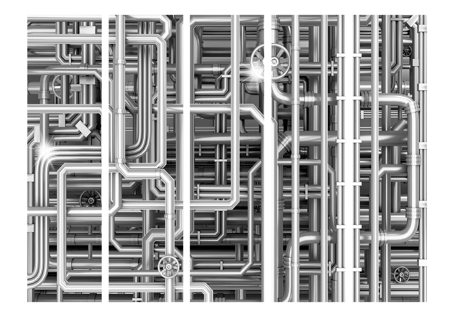 Biombo Urban Labyrinth II - composición abstracta de tubos de metal gris