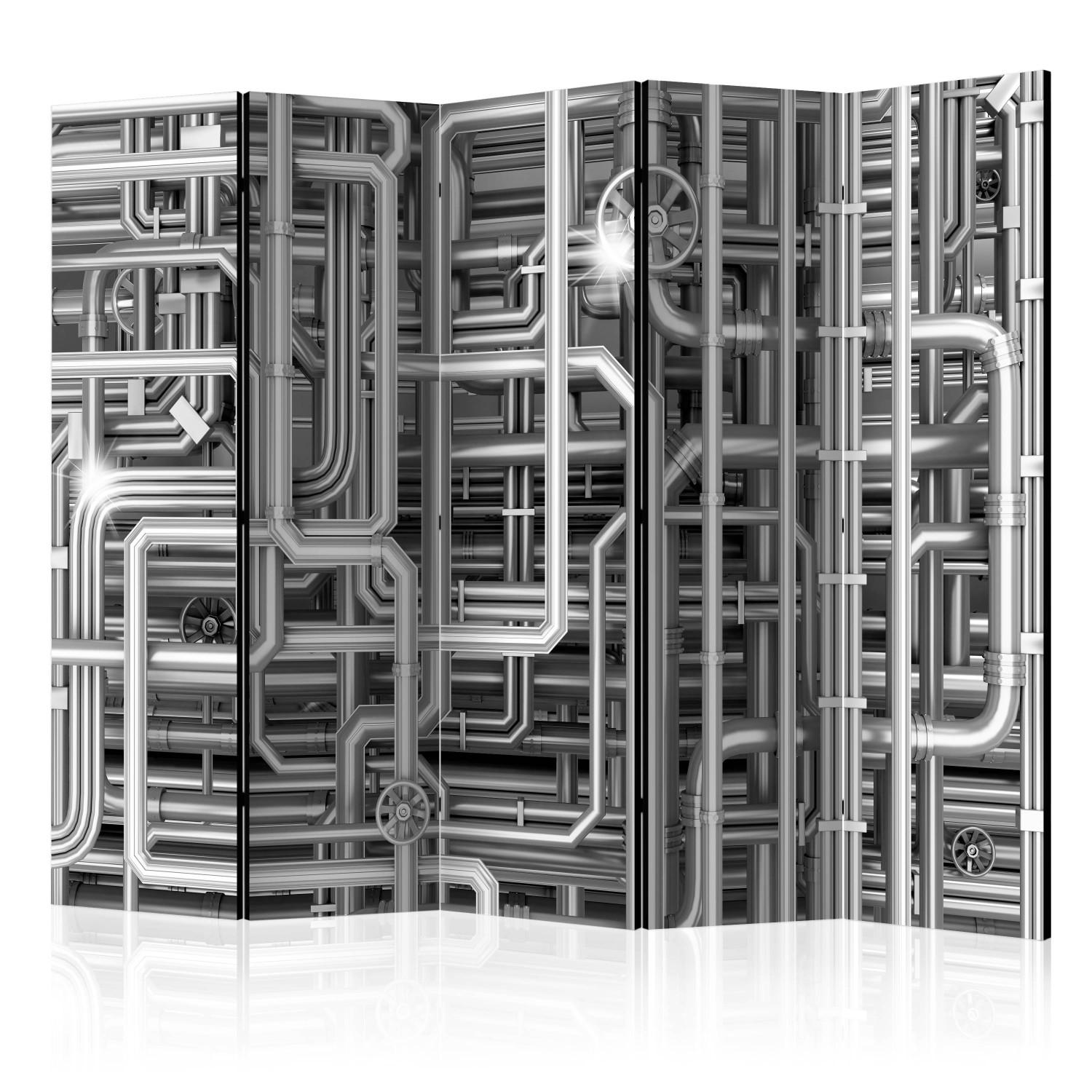 Biombo Urban Labyrinth II - composición abstracta de tubos de metal gris