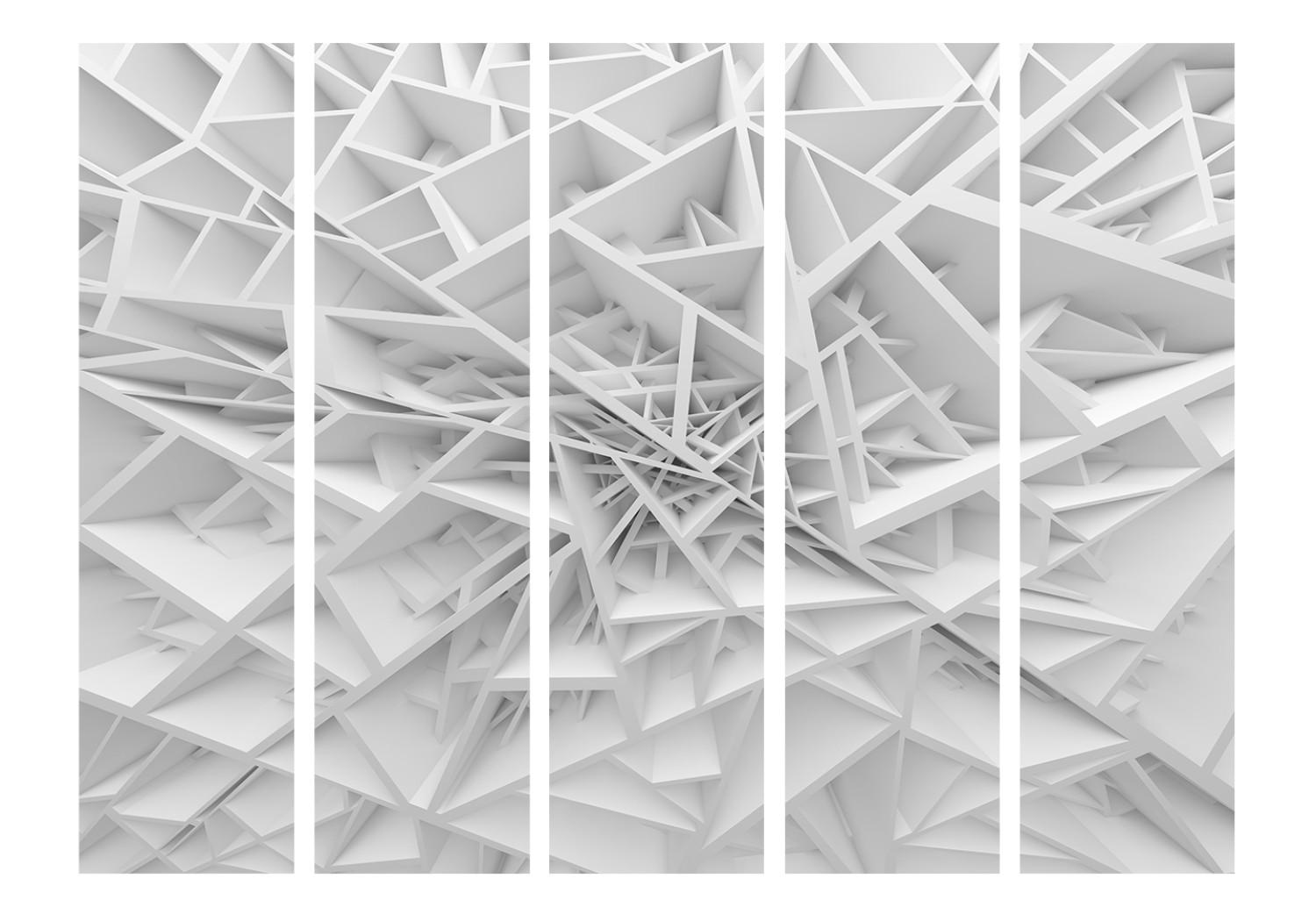 Biombo decorativo Telaraña blanca II - patrones abstractos en blanco y gris