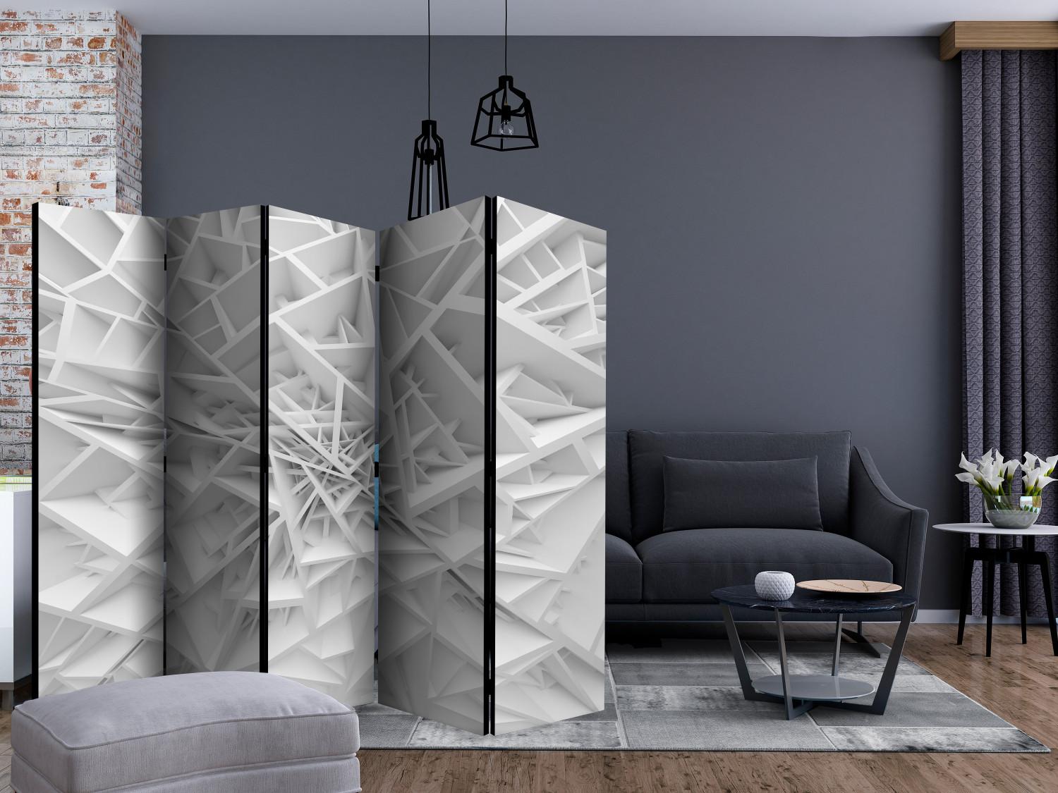 Biombo decorativo Telaraña blanca II - patrones abstractos en blanco y gris