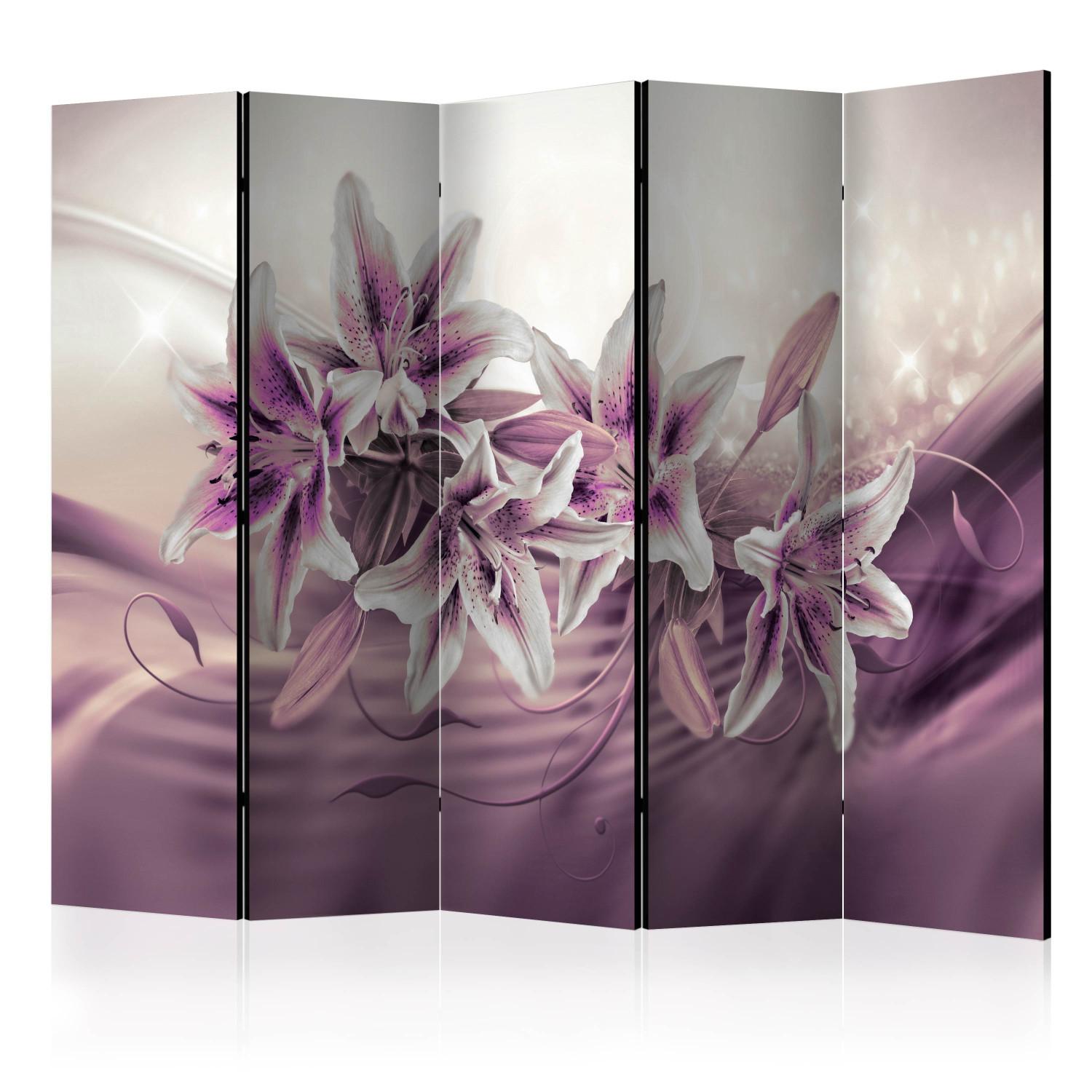 Biombo Purple Discretion II: un romántico ramo de flores de lirio violeta