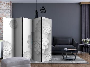 Biombo decorativo White Garden II - flores blancas con ilusión 3D