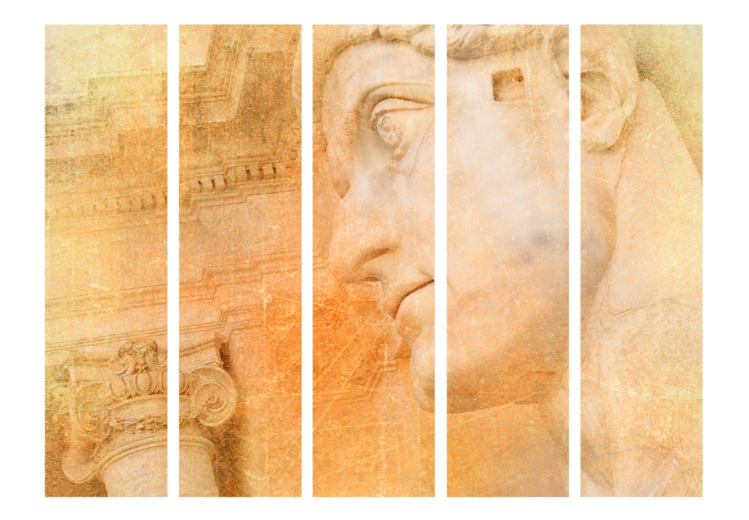 Biombo original Dios griego II: arquitectura y escultura en un tema retro naranja