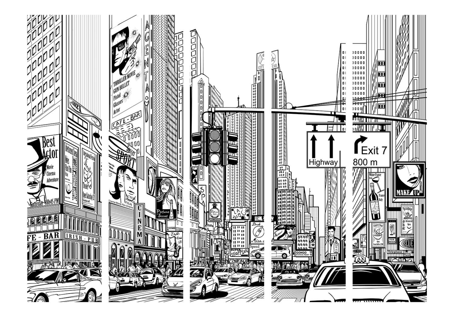 Biombo decorativo Por las calles de Nueva York II: arquitectura urbana estilo cómic