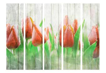 Biombo barato Red tulips on wood II [Room Dividers]