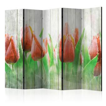 Biombo barato Red tulips on wood II [Room Dividers]