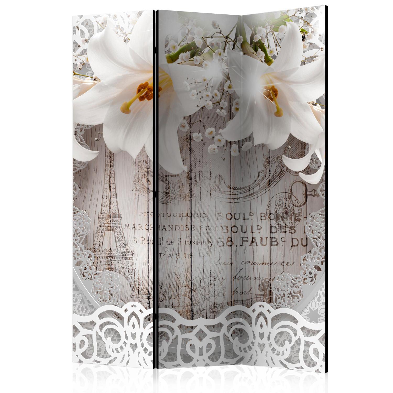 Biombo decorativo Lirios y Fondo Acolchado - flores blancas, fondo retro