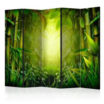 Biombo original Hadas del Bosque II - Paisaje verde de un bosque de bambú con luz
