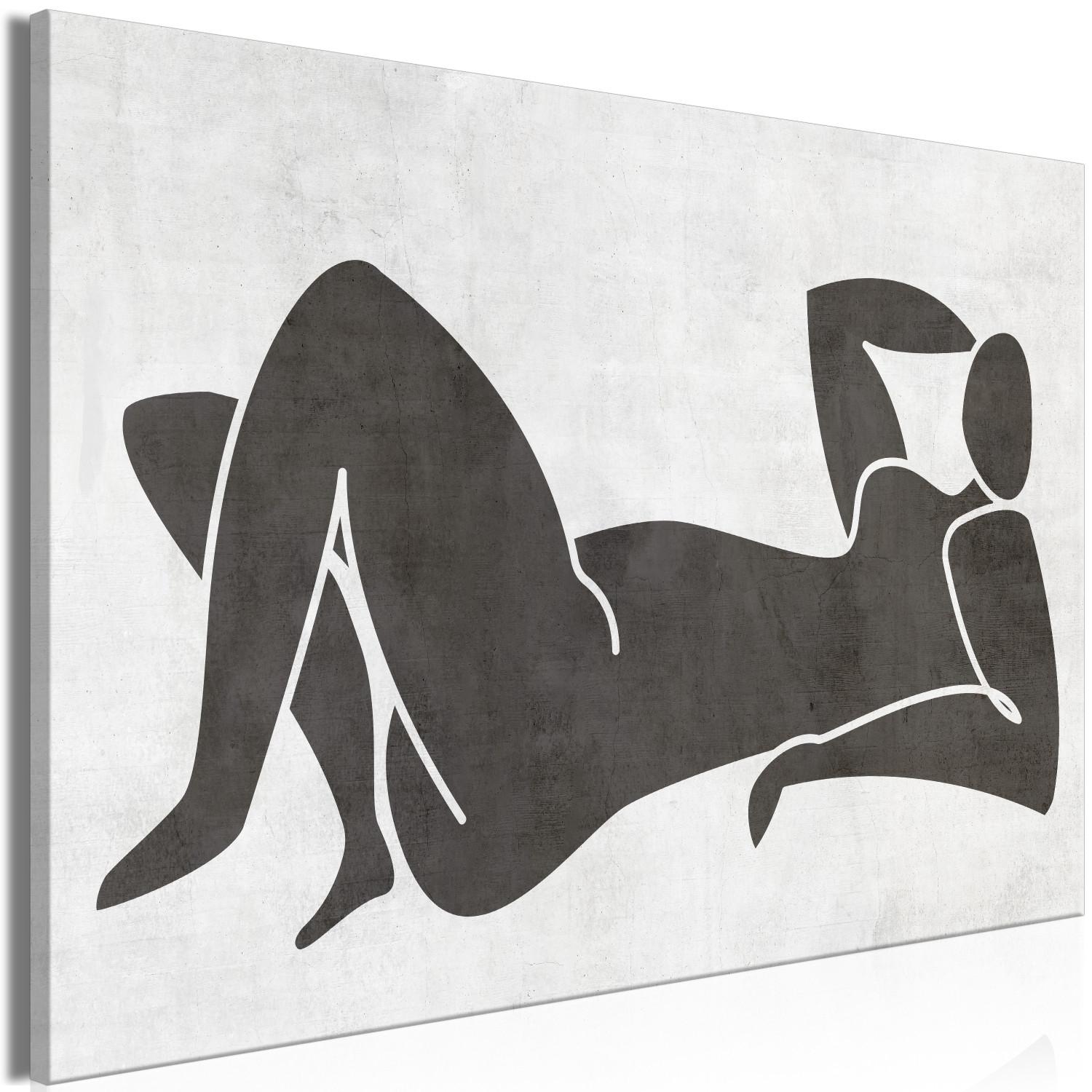 Cuadro decorativo Mujer tumbada - gráfico en blanco y negro de estilo boho escandinavo