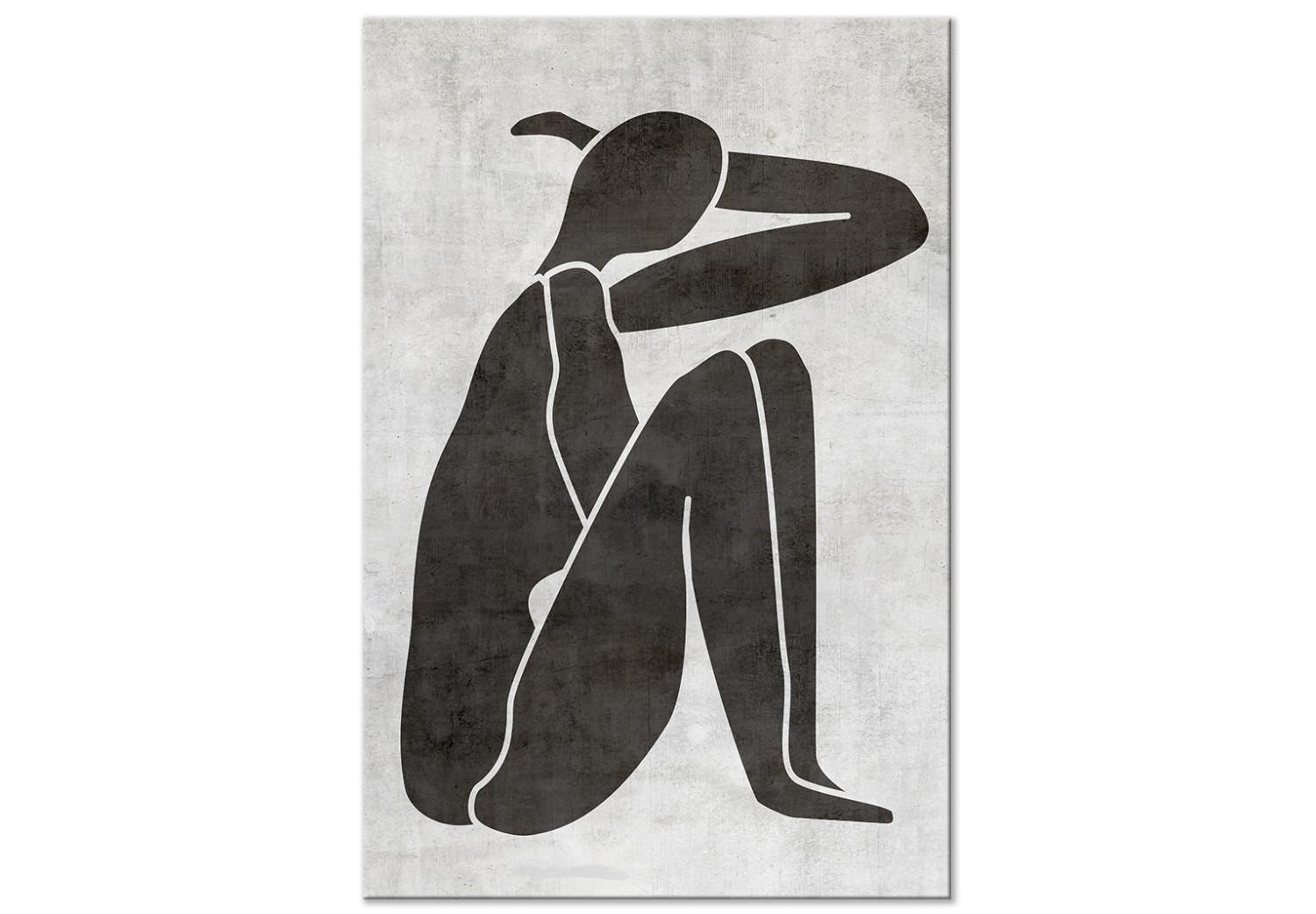 Cuadro moderno Silueta de mujer reflexiva - gráfico en blanco y negro scandi boho