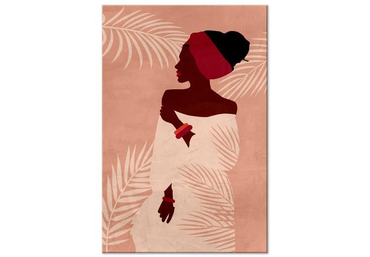 Relajándose entre palmeras (1 pieza) vertical - mujer sobre fondo rosa