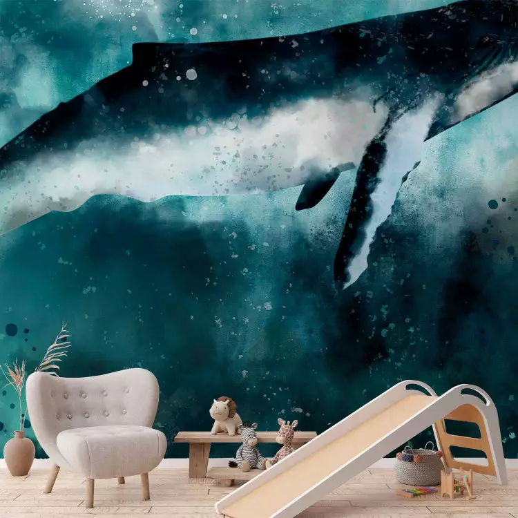 Fotomural decorativo Gran pez - paisaje fantástico con ballena en fondo oceánico