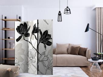Biombo barato Flores Blanco y Negro (3 partes) - Composición floral