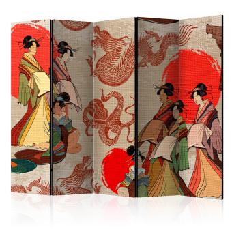 Biombo original Geishe II (5 partes) - composición oriental con siluetas femeninas