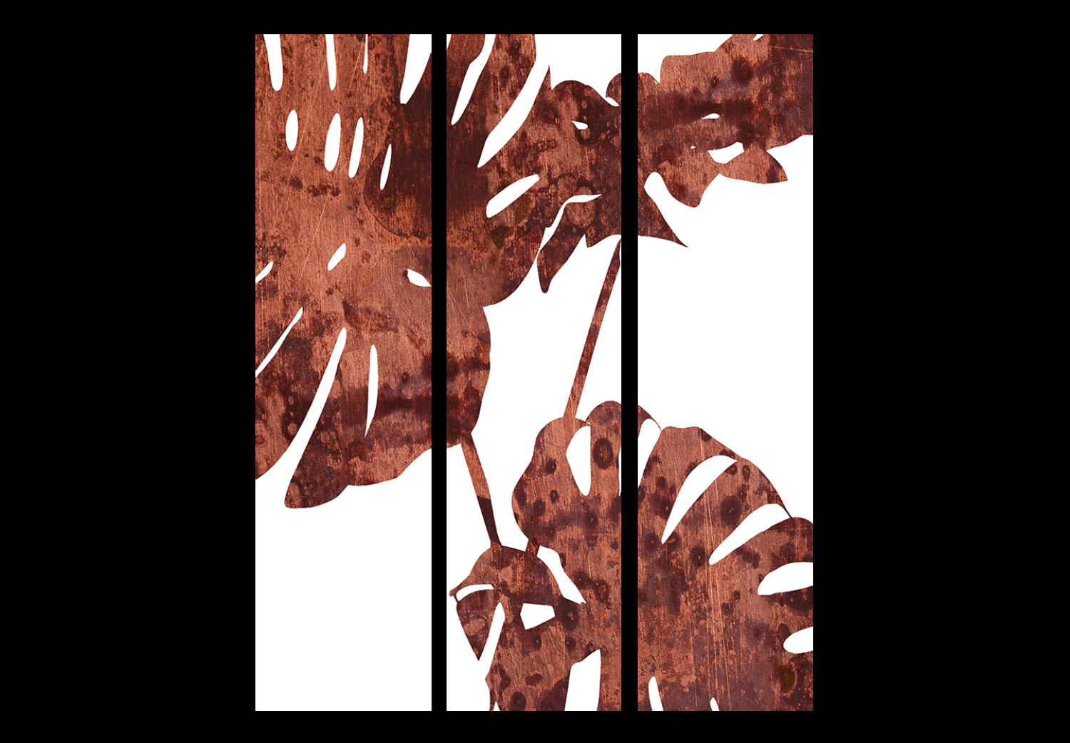 Biombo barato Monstera elegante (3 partes) - hojas marrones de planta tropical