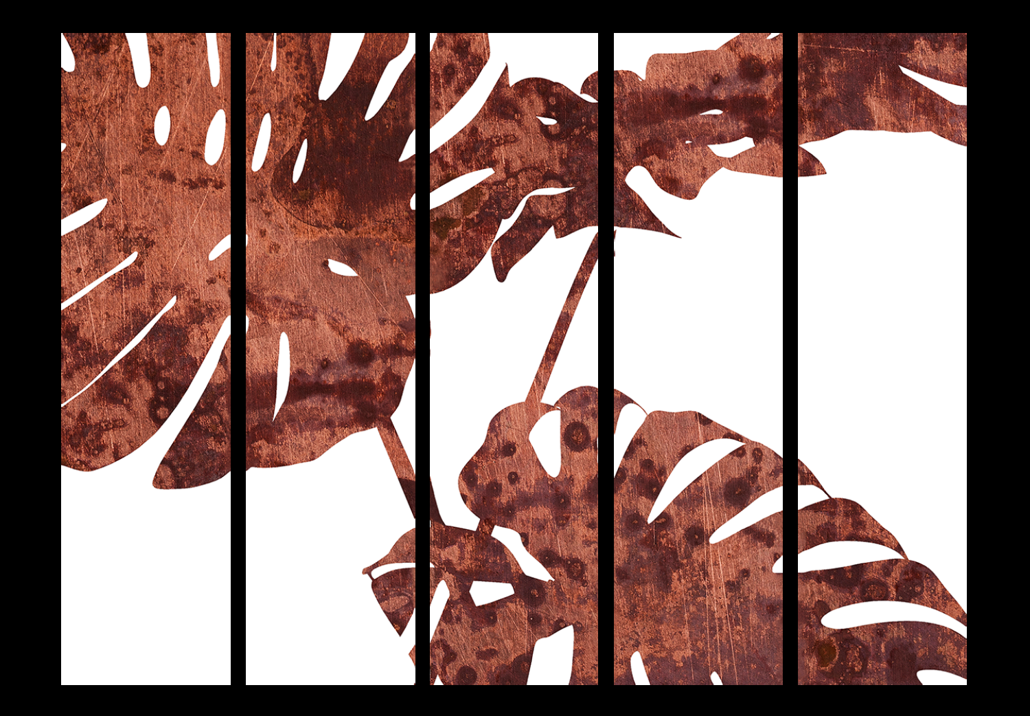 Biombo original Monstera elegante II (5 partes) - hojas oxidadas de planta tropical
