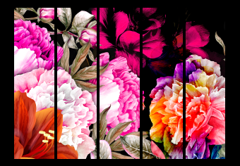 Biombo original Verano exuberante II (5 partes) - composición de flores vivas