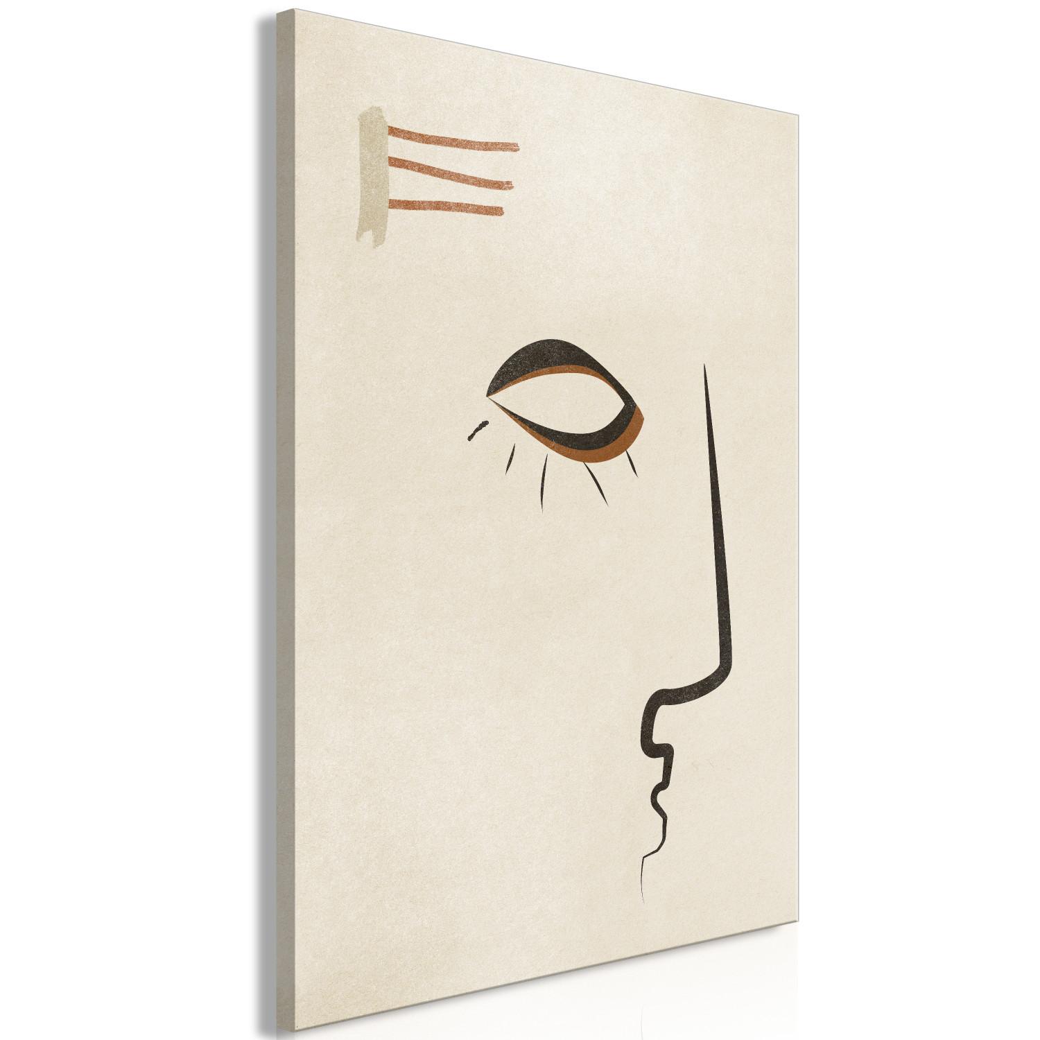 Cuadro Perfil de la cara - boceto abstracto en negro sobre fondo beige