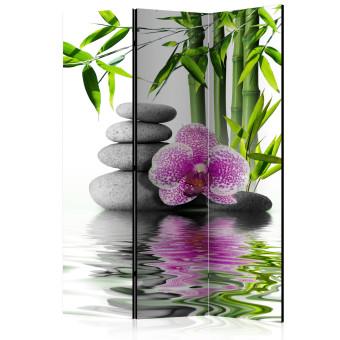 Biombo barato Orquídea serena (3 partes) - piedras zen en medio de la naturaleza