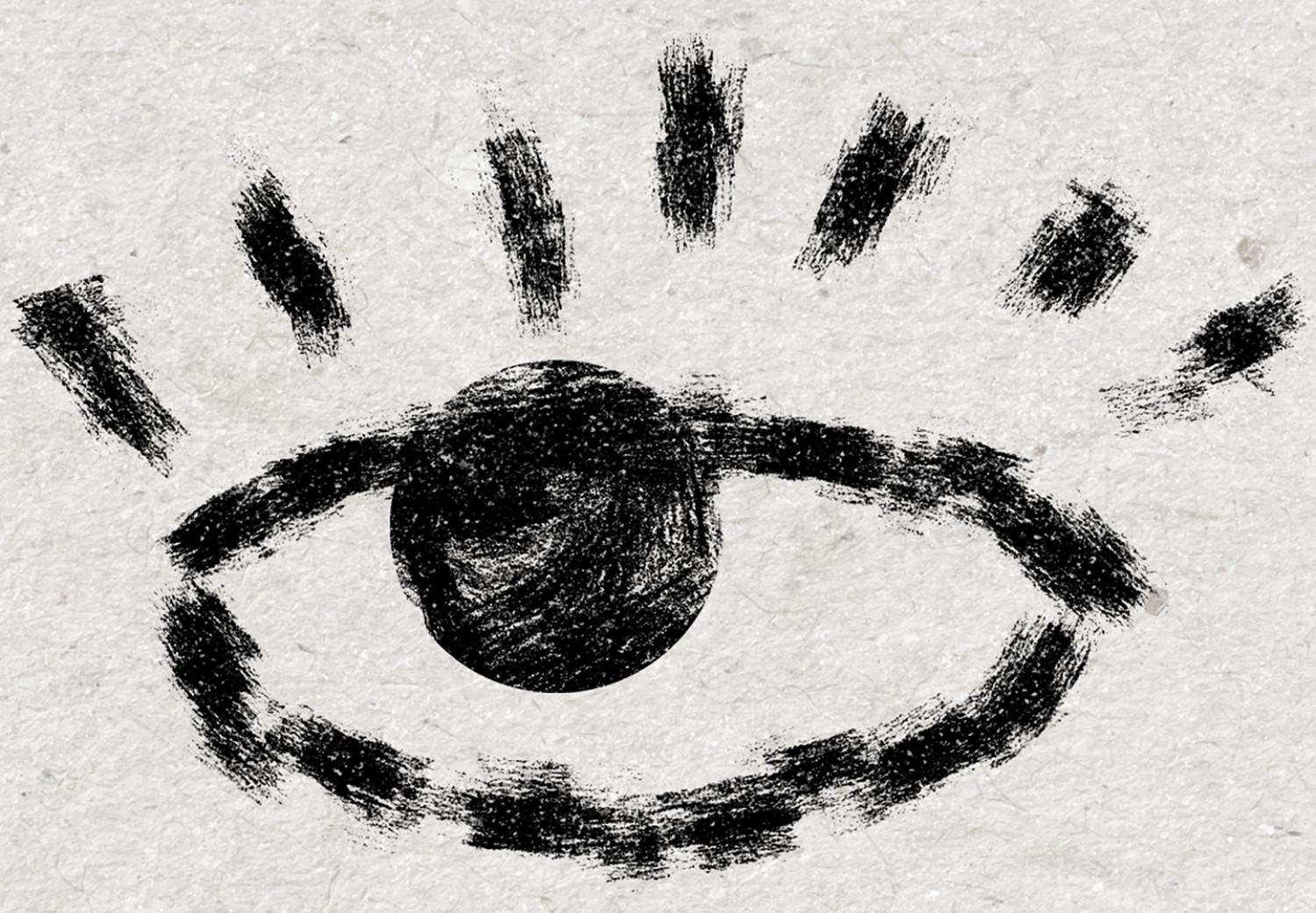 Póster Sonrisa esbozada: cara y ojo abstractos negros sobre fondo gris