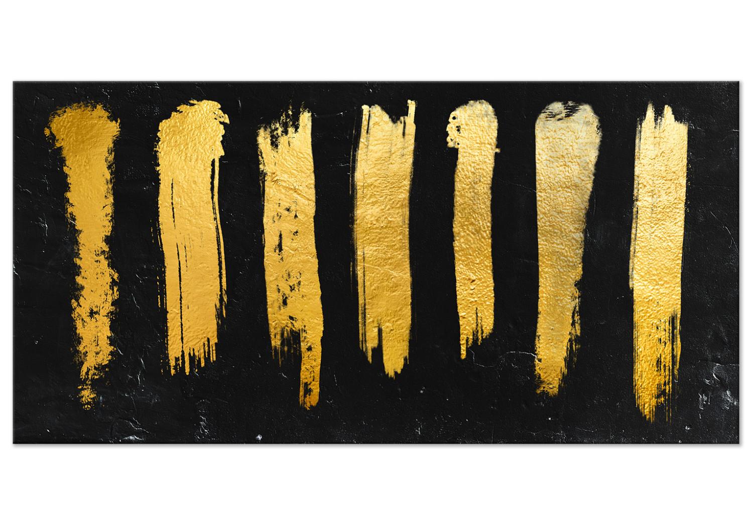 Cuadro Líneas de pincel doradas - abstracción moderna sobre fondo negro