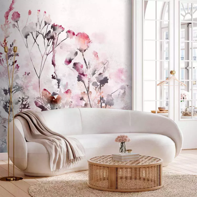 Prado acuarelado - flores delicadas en tonos rosas