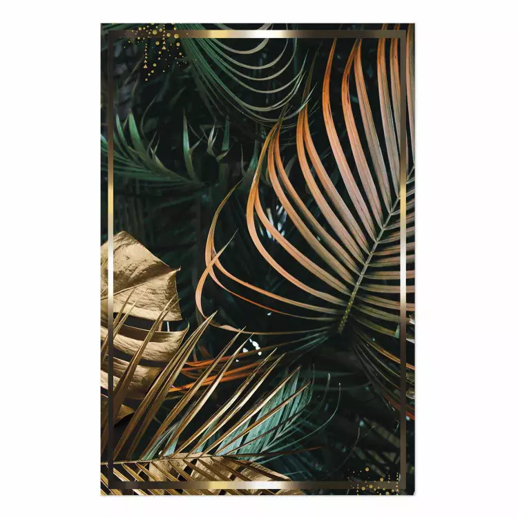 Cartel Joyas del bosque - composición tropical de hojas verdes y marrones