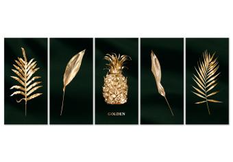 Cuadro decorativo Flora dorada - Pintura en 5 partes de hojas y frutos cubiertos de oro