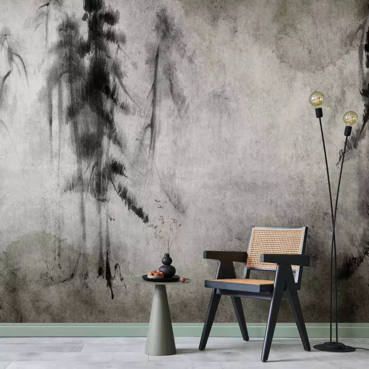 Fotomural Abstracto - árboles negros en papel manchado