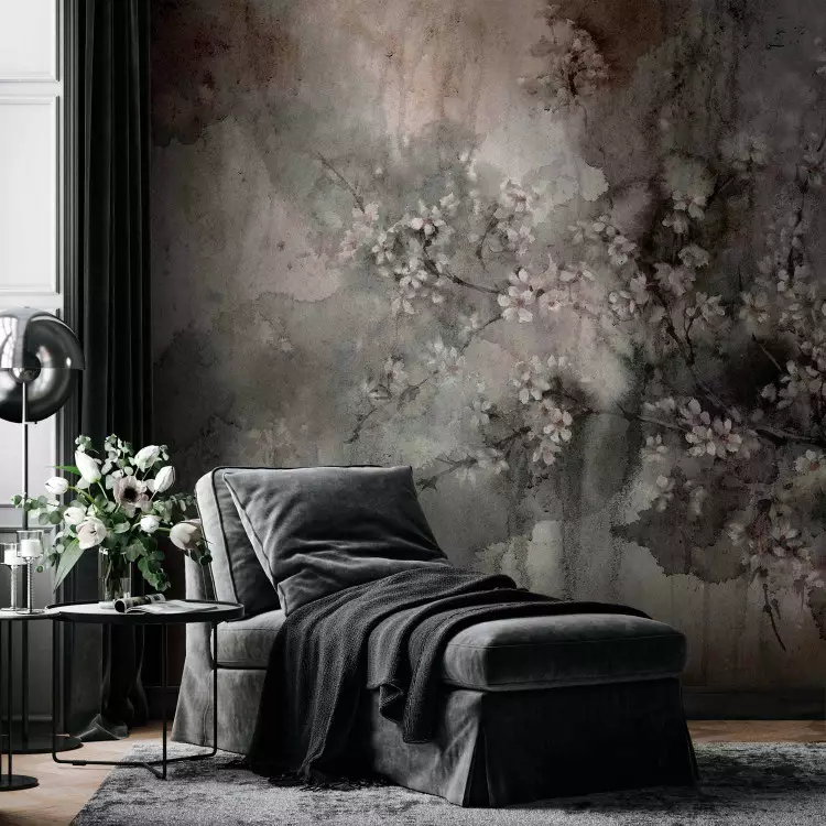 Fotomural a medida Abstracto minimalista - árbol en flor en acuarela gris