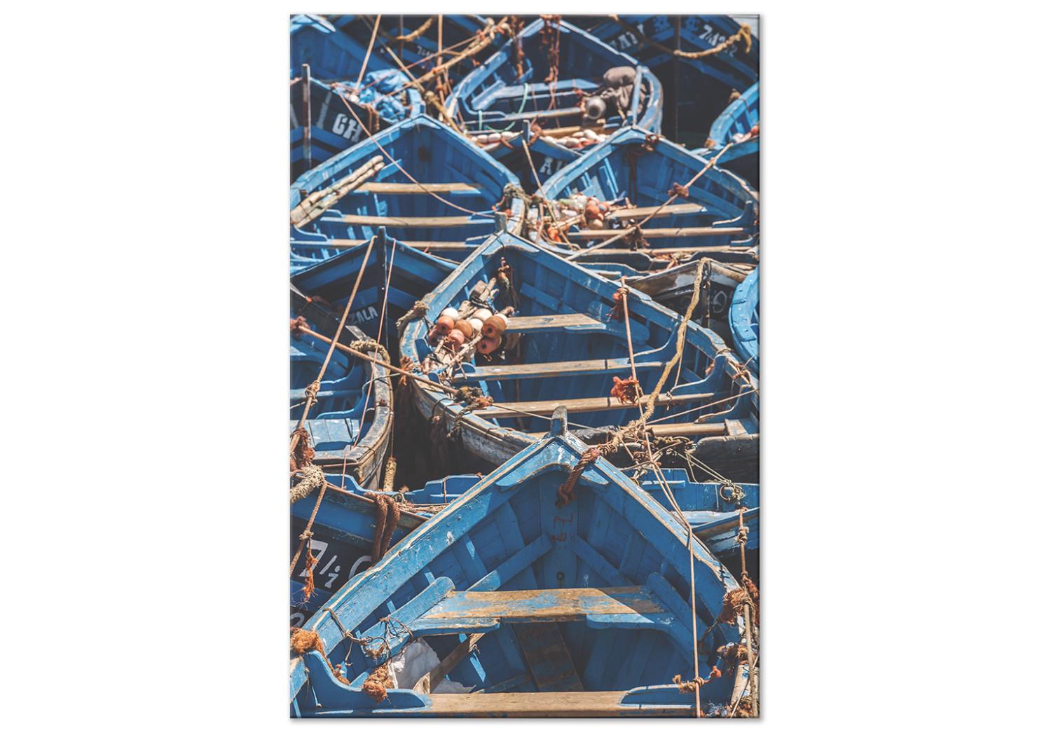 Cuadro decorativo Azul (1 pieza) vertical - paisaje marino con barcos en Marruecos