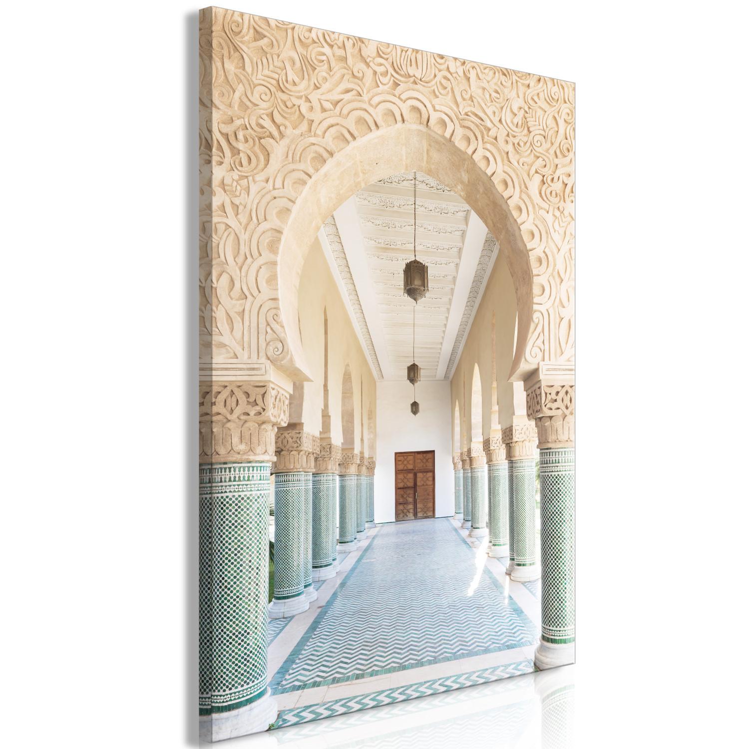 Cuadro decorativo Columnata turquesa (1 pieza) vertical - arquitectura en Marruecos