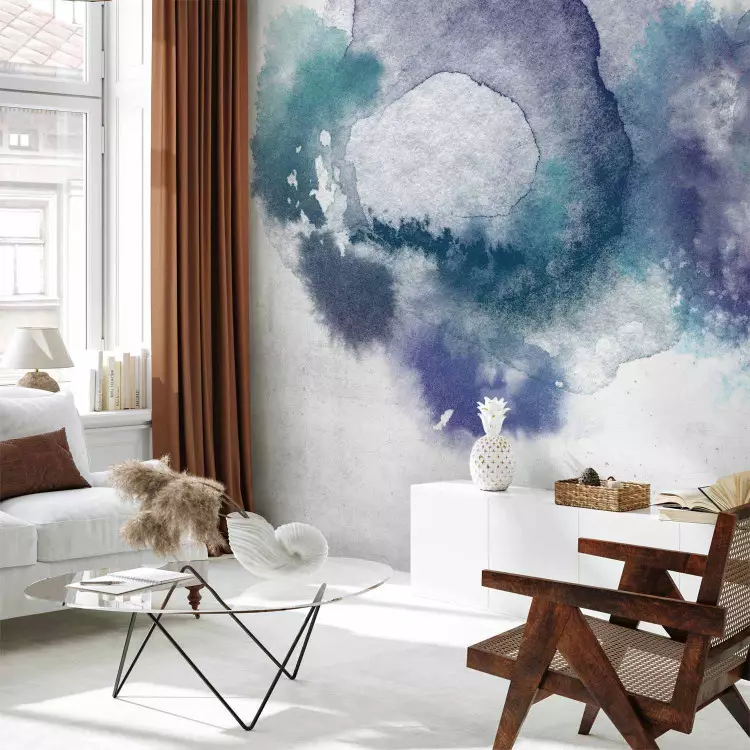 Fotomural decorativo Formas en el cielo - abstracción en nubes azules, verdes y blancas