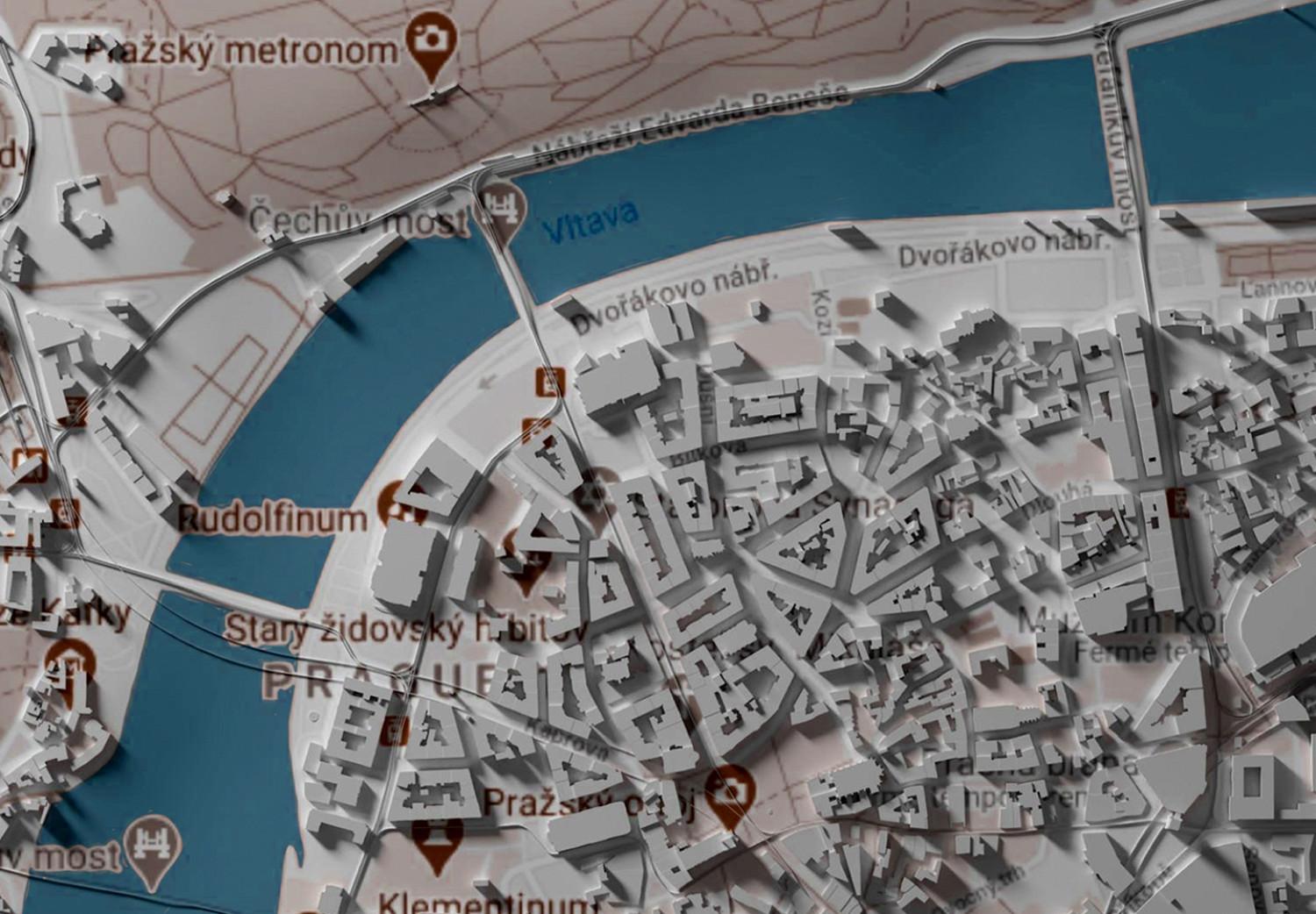 Cuadro moderno Praga 3D - maqueta de Praga con descripción de lugares importantes