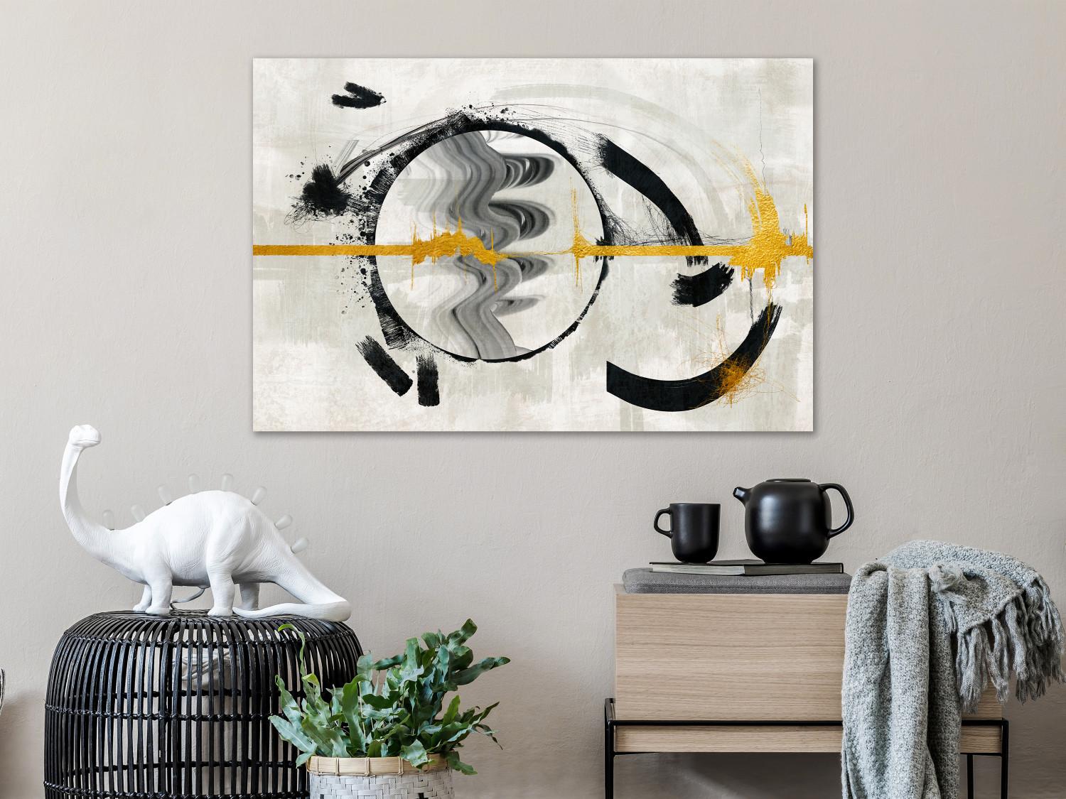 Cuadro Ritmo dorado - abstracción dorada en círculo de color gris y negro