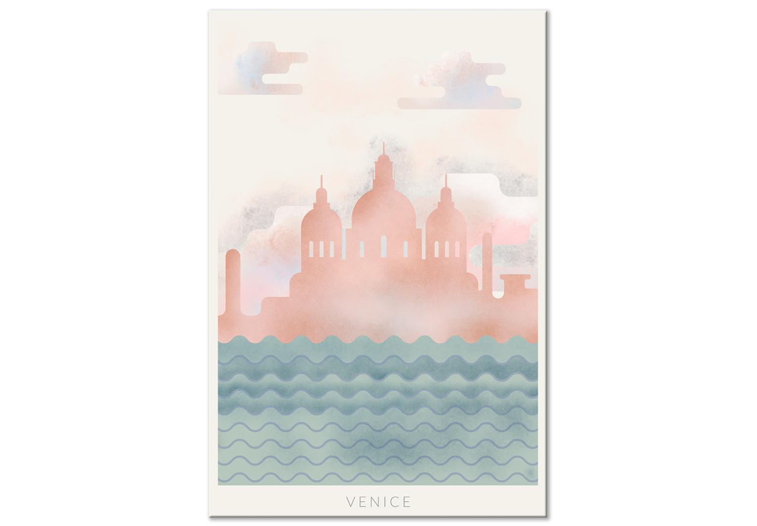 Cuadro Venecia sobre las olas - dibujo del centro de la ciudad, rosa y azul