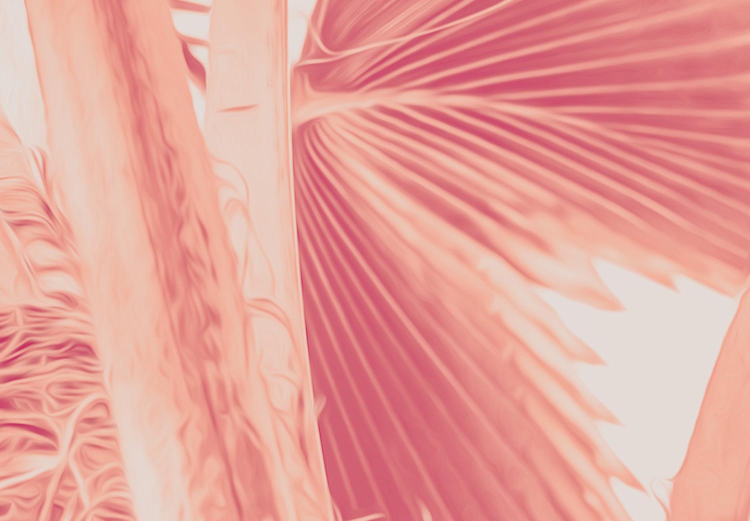 Póster Palmeras en colores pastel - composición de palmeras en contraste rojo