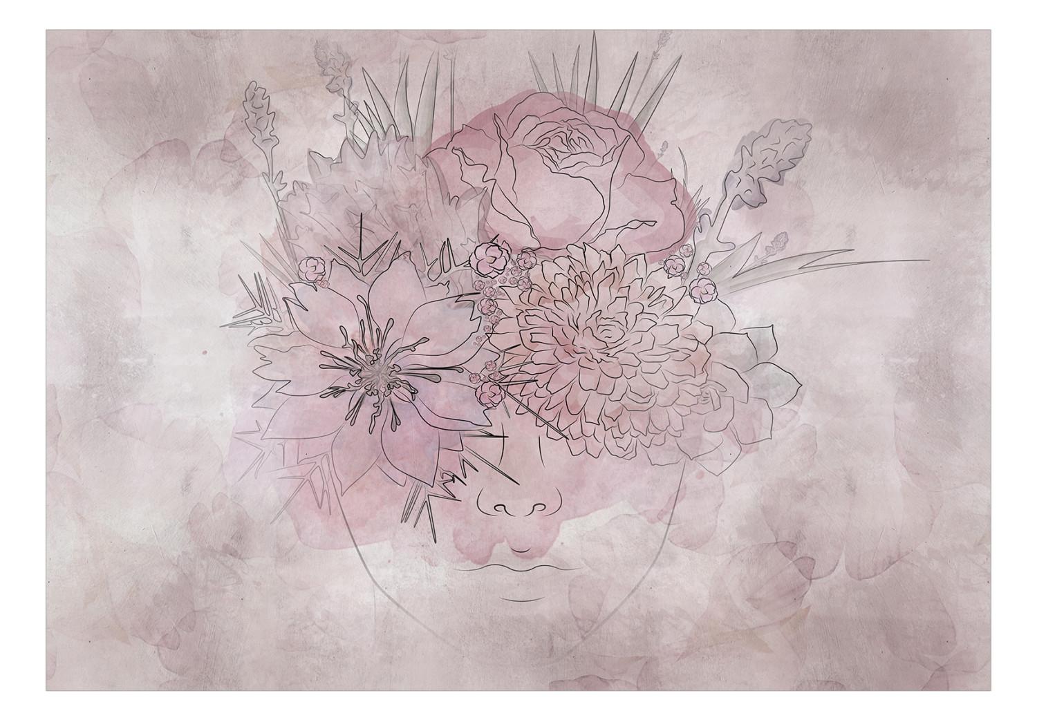 Fotomural a medida Abstracción primaveral - Rostro de mujer cubierto de flores