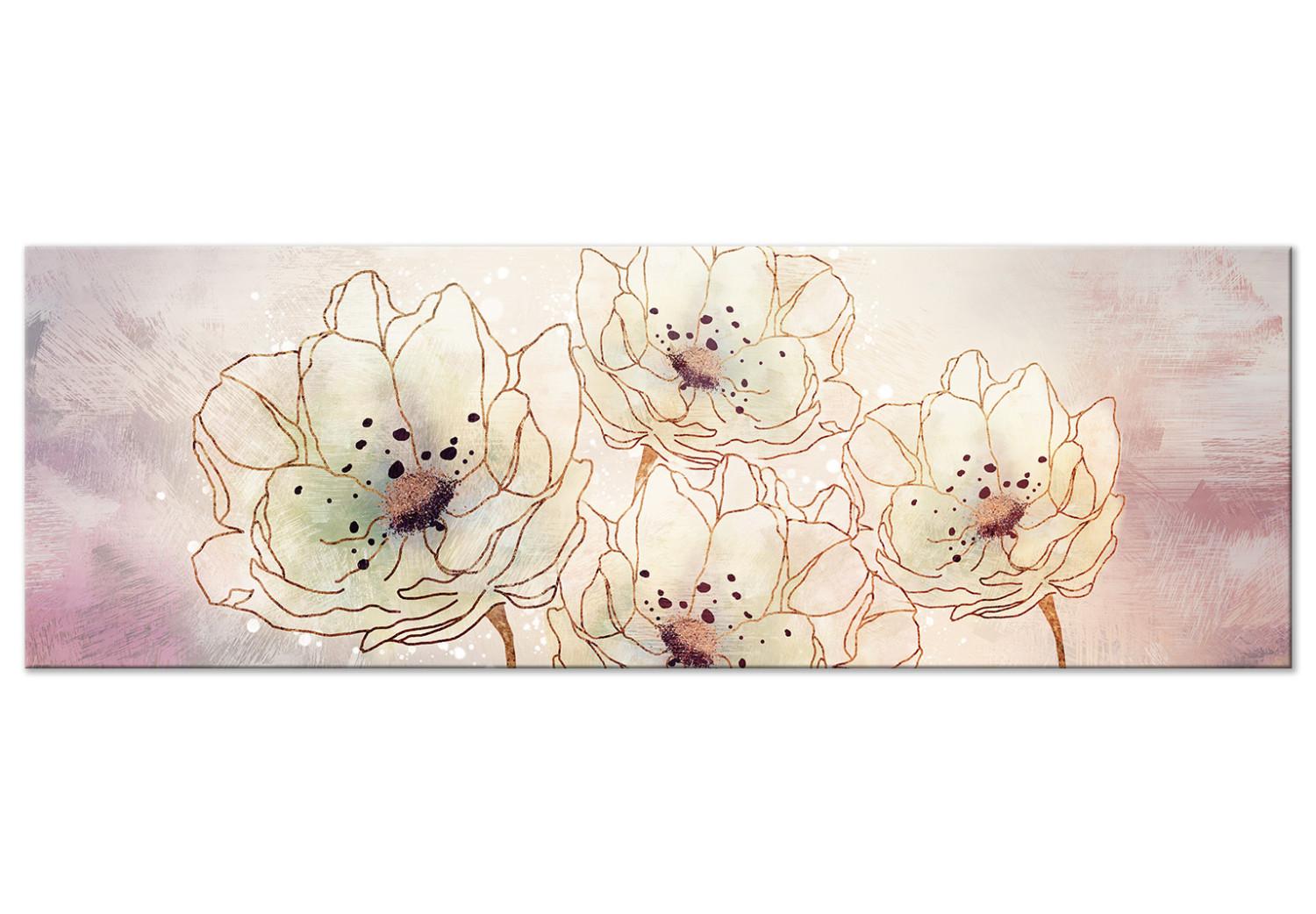 Cuadro decorativo Flores frías - flores blancas sobre fondo púrpura y blanco frotado