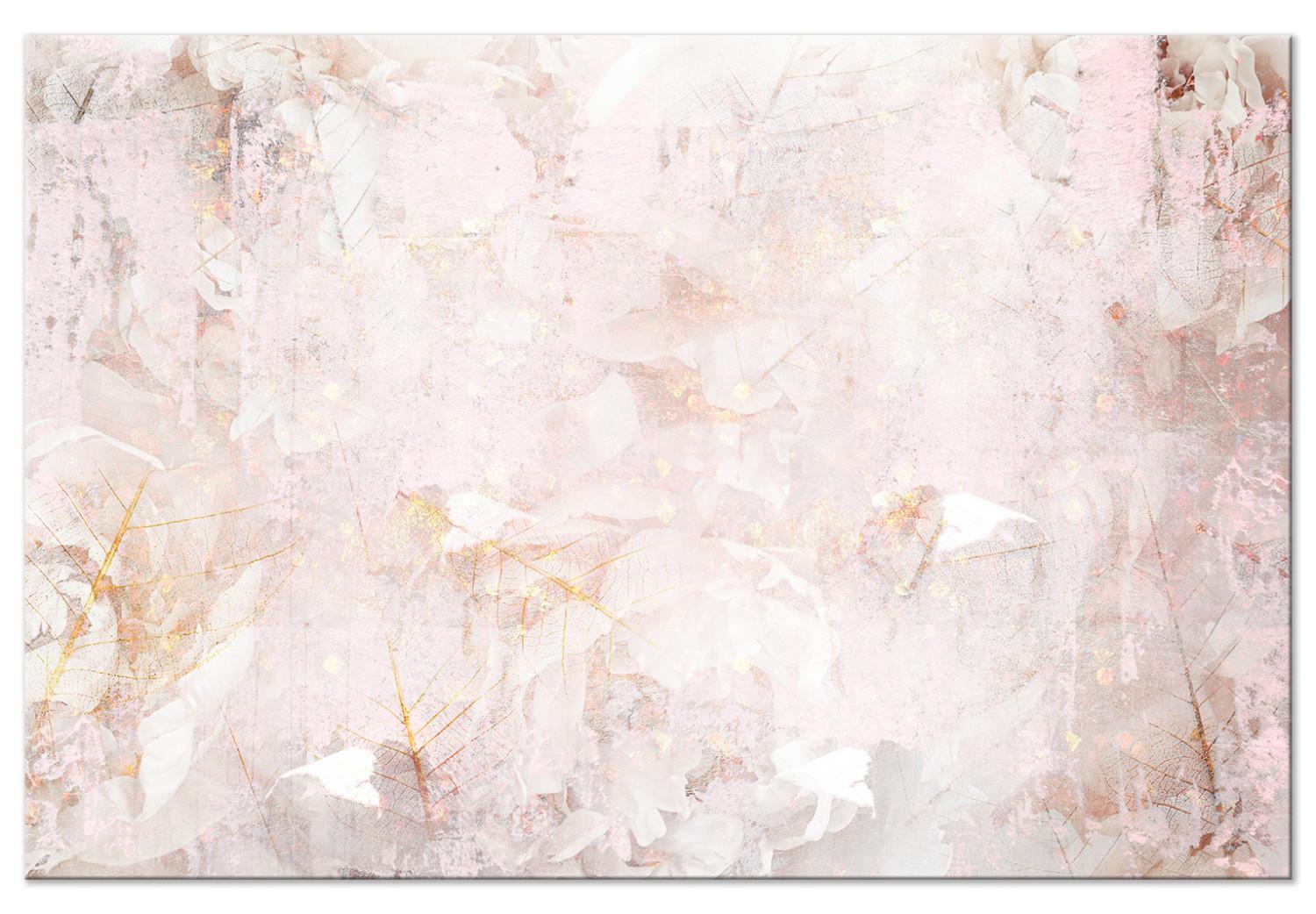 Cuadro decorativo Niebla de crema - abstracción de rosa y blanco con elementos dorados