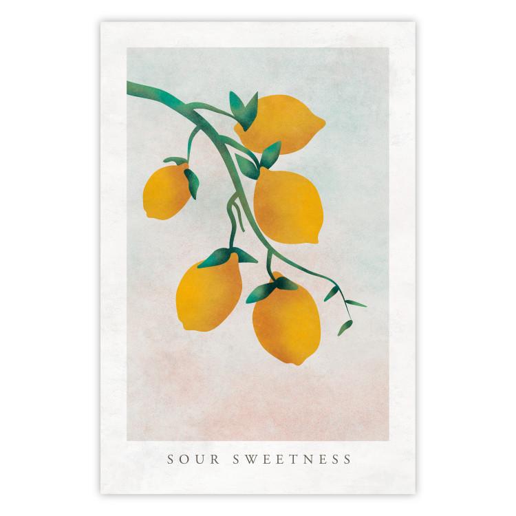 Sour Sweetness - letras inglesas y frutas amarillas sobre fondo pastel