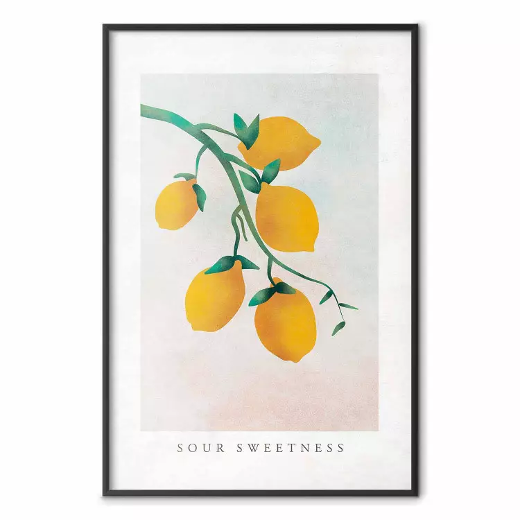 Sour Sweetness - letras inglesas y frutas amarillas sobre fondo pastel